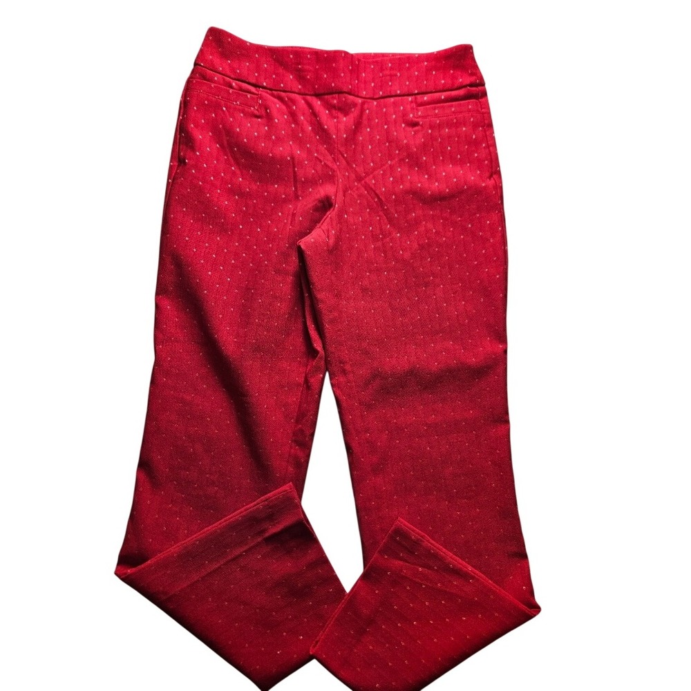 Kim Rogers Red Sparkle Holiday Pull On Pants Womens 8P Petite Metallic Pin Dot